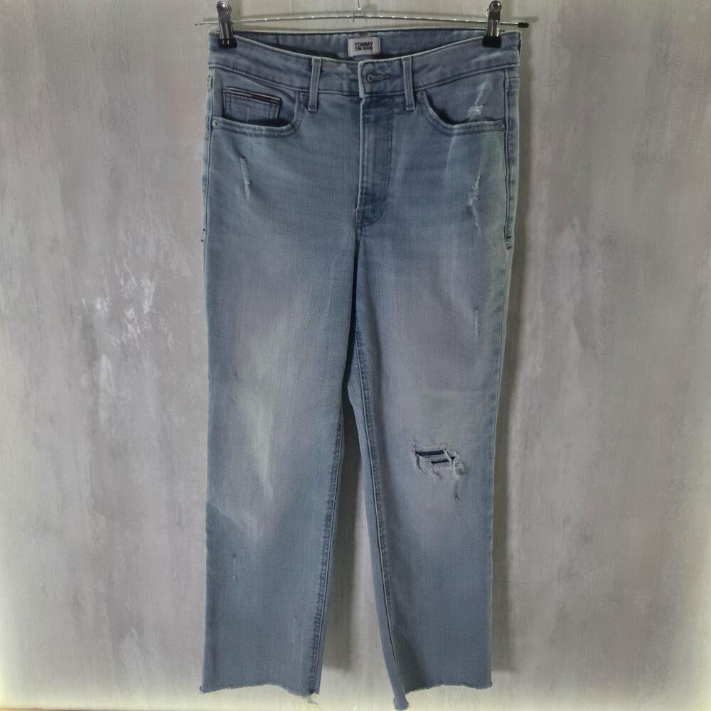 Tommy Jeans Jeans Womens 6 Light Wash Blue High Rise Straight Crop Distressed